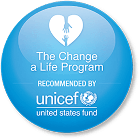 The change a life program recommended by UNICEF pin logo