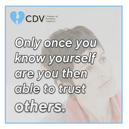 A woman smiles behind the text: Only once you know yourself are you then able to trust others